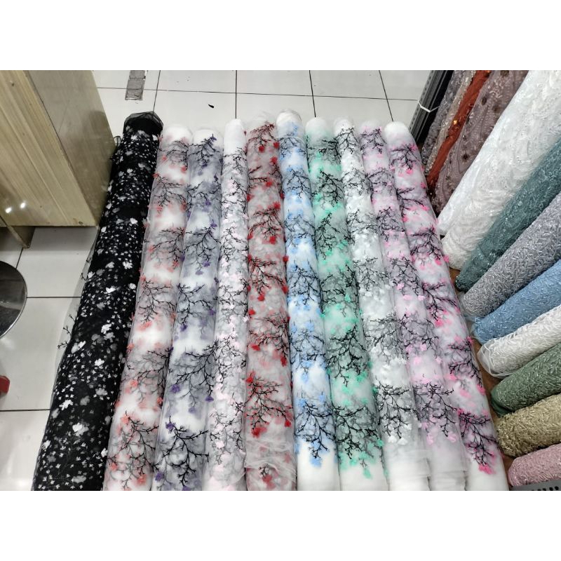 TULLE Bordir motif bunga sakura 3D