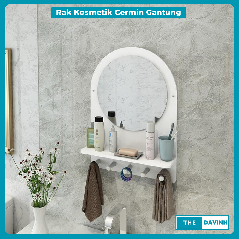 Rak Kosmetik Dinding Cermin Rak Kaca Gantung Kamar Mandi Standing Mirror Acrylic Vintage Minimalis