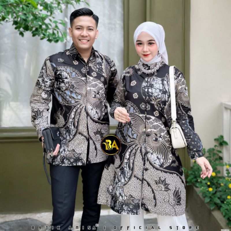 Batik Tunik Couple Terbaru Couple Batik Kemeja Pria Panjang Atasan Batik Wanita Tunik Couple Garuda