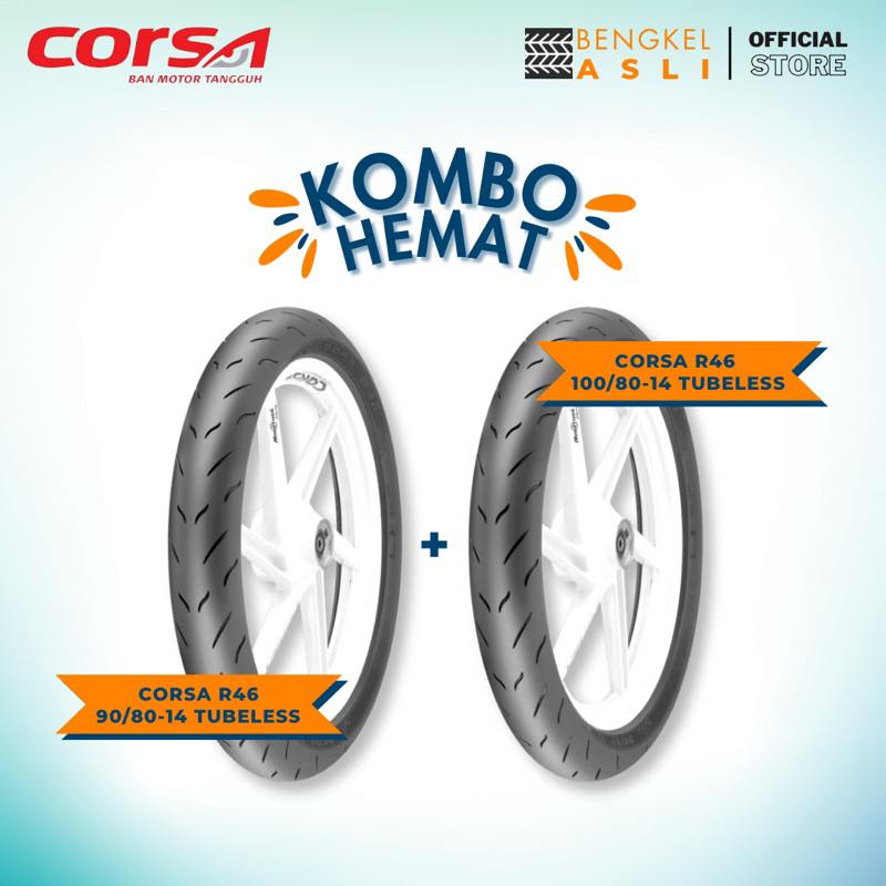 (KOMBO HEMAT 2 BAN TUBELESS) Ban Motor CORSA Platinum R46 Ring 14 90/80-14 + Ban Motor CORSA Platinu