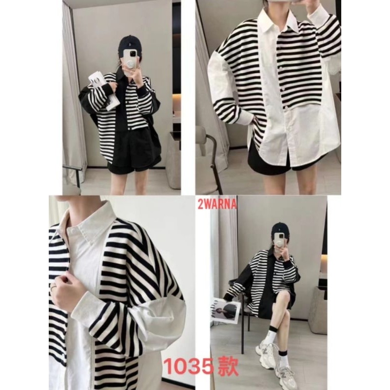 kemeja Garis Cowok Cewek | Kemeja Hitam putih