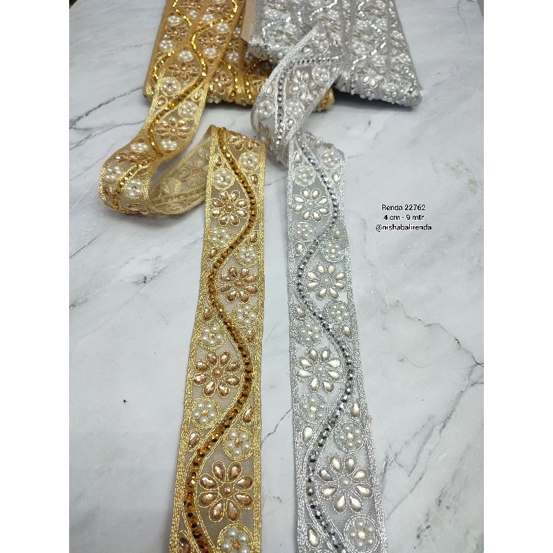 DIJUAL PER METER - Renda Permata India SAL 22762 – Lbr 4 cm - Renda Mewah Kebaya & Baju Adat