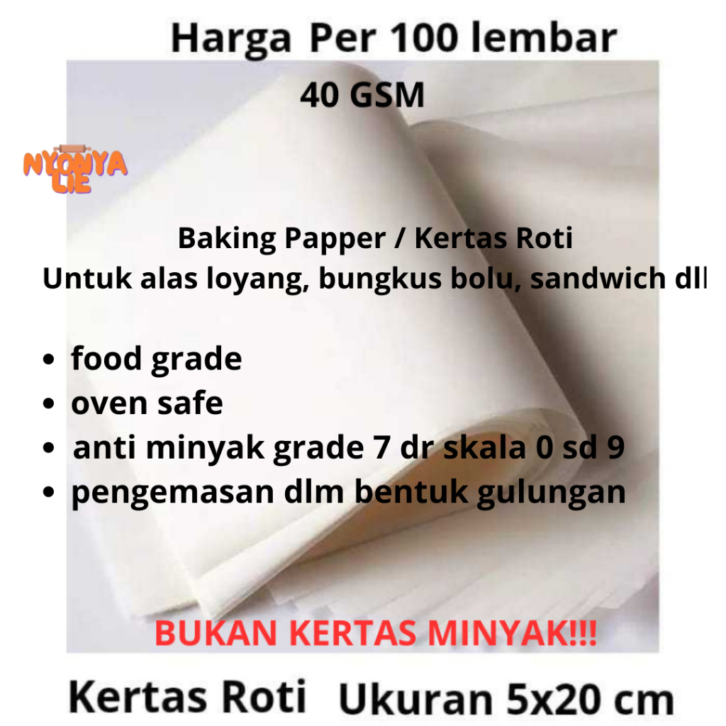 

5x20 Cm (100 pcs) Kertas Roti Putih Wrapping Paper Bungkus Souvenir Alas Kue