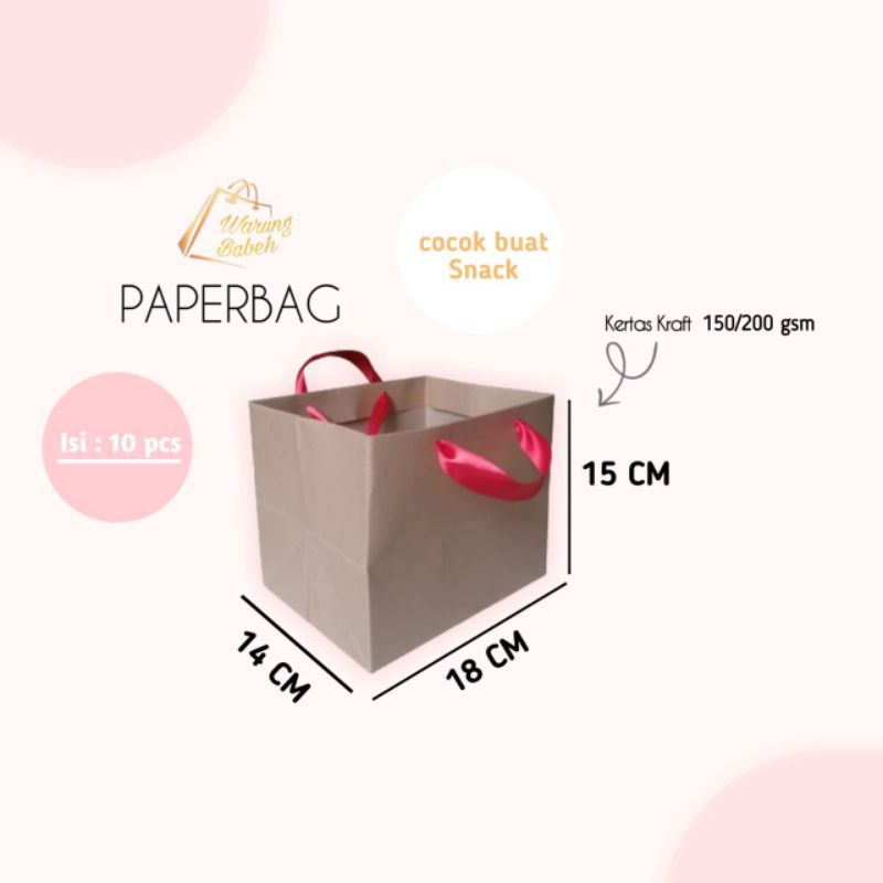 

Paper Bag P18xL14xT15cm untuk dus snack, bingkisan ultah, souvenir dll Harga untuk 10pcs