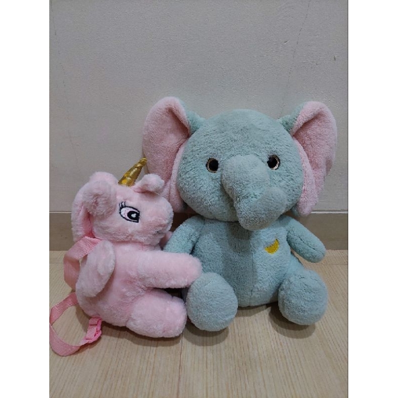 boneka gajah kkv plus tas unicorn pink