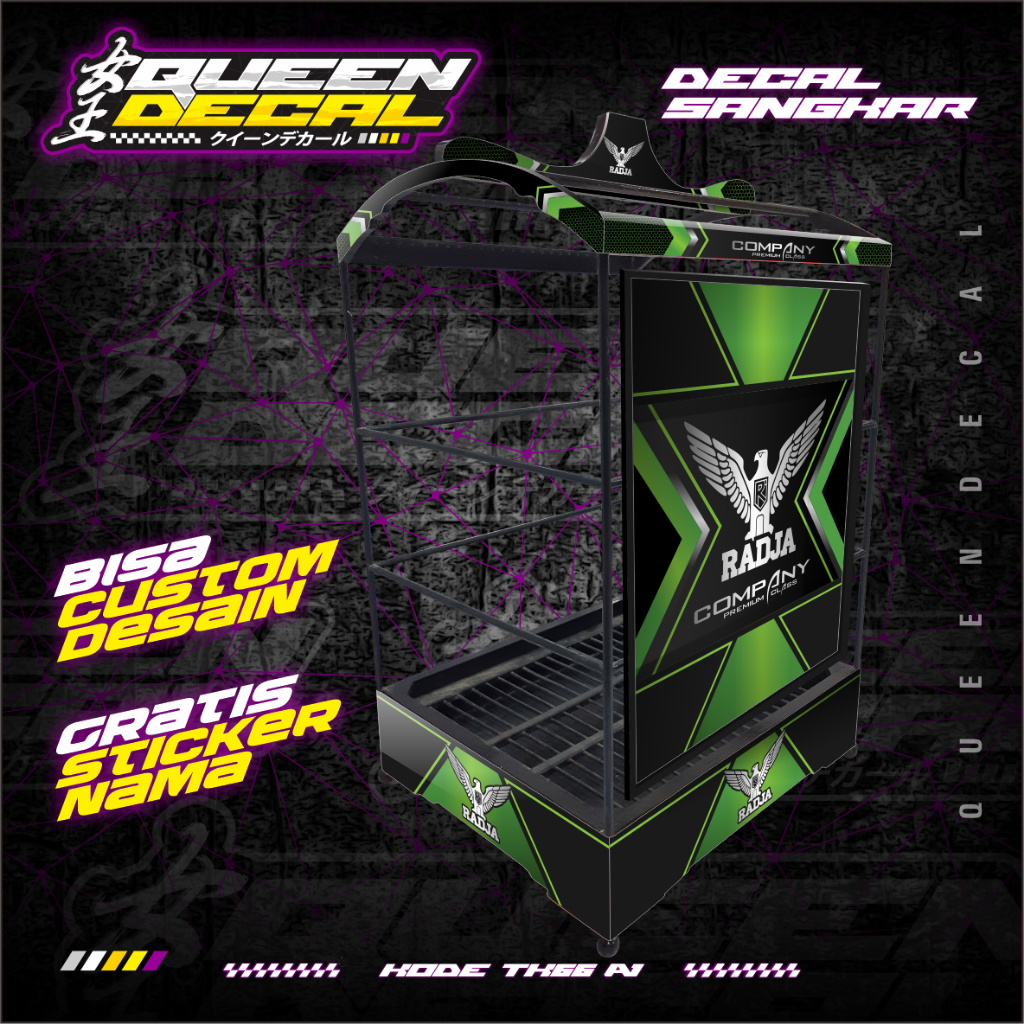 Decal Stiker Kandang Burung Kotak - Aksesrosi Decal Sangkar Desain Motif Radja Company - TK