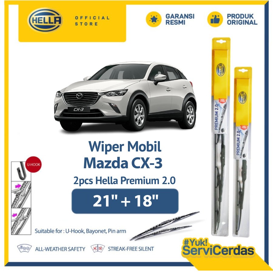 Wiper Mobil Mazda CX-3 21” + 18” (2pcs) - HELLA Premium 2.0