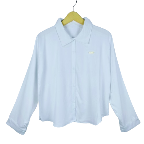 WD - Kemeja Wanita Polos Crop Kasual Lengan Panjang Putih Hitam Rayon Twill