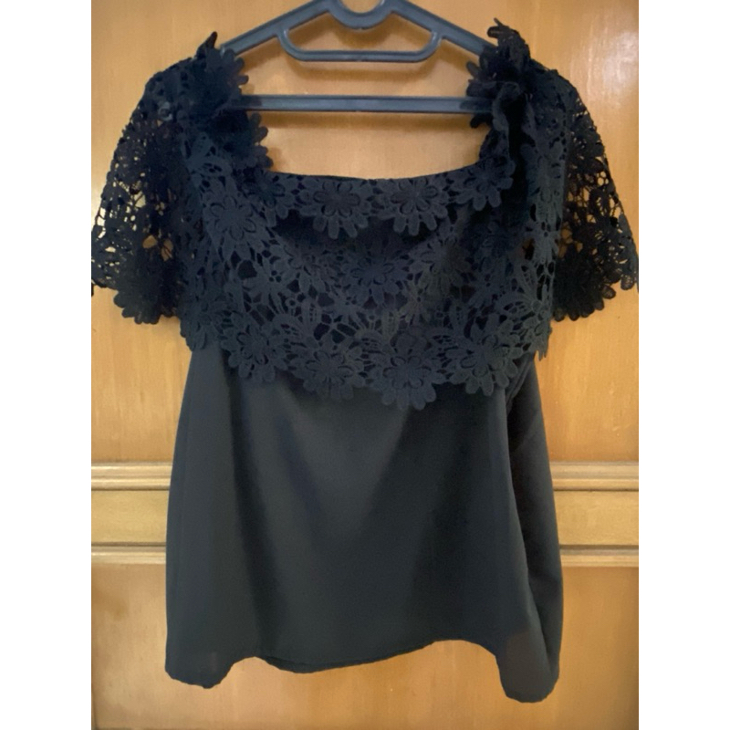 blouse atasan brokat prada hitam