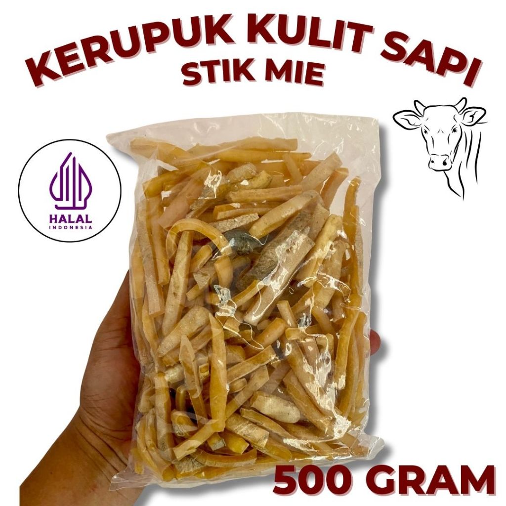 

Krecek Rambak Kulit Sapi Asli 500g Stik Mie / Kerupuk Kulit Sapi Mentah Langsung Goreng Mekar Besar