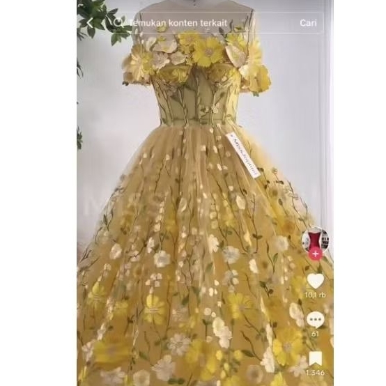 GAUN PESTA MEWAH ORGANZA 3D (Custom)