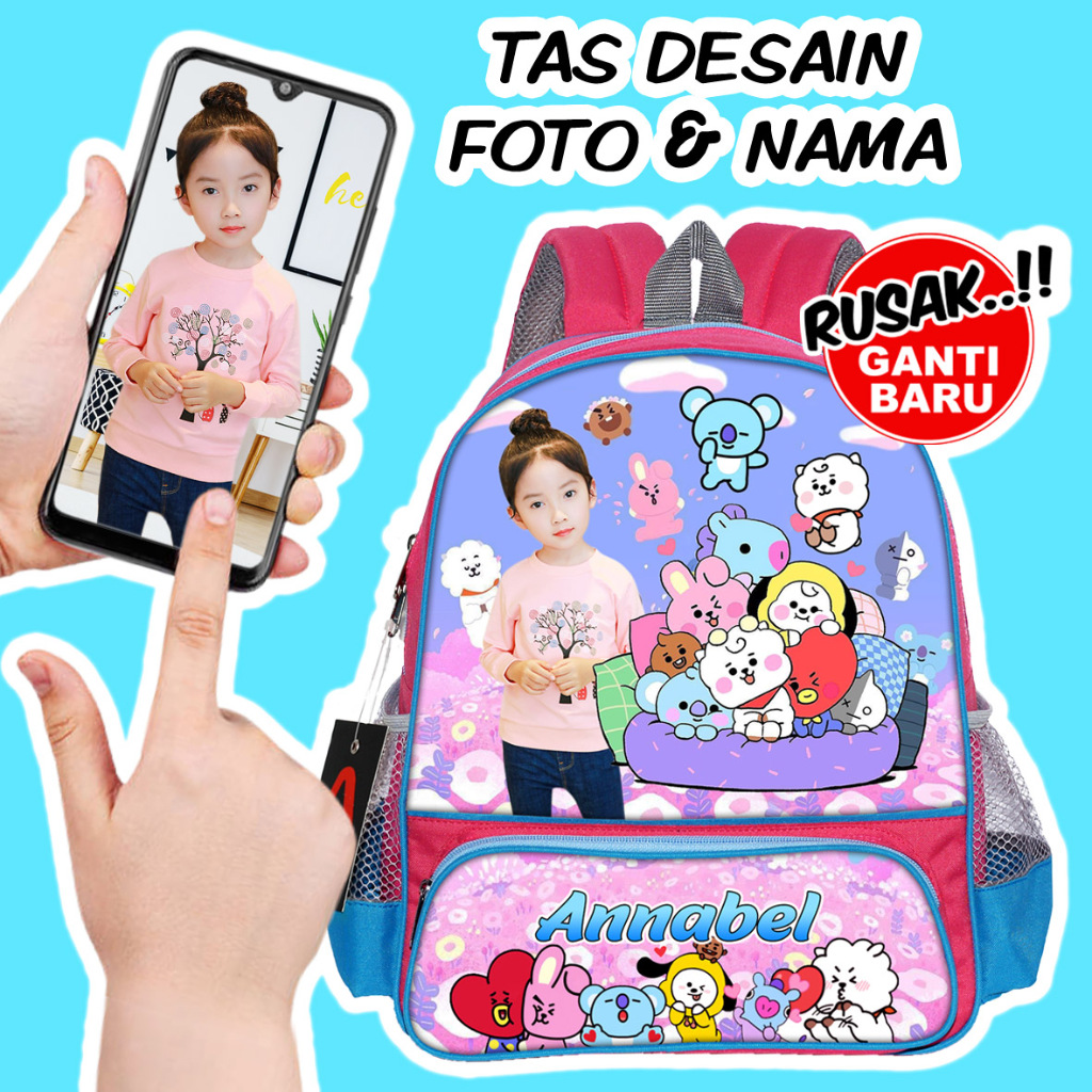 Tas BTS Anak Paud Tk Karakter BTS Perempuan Ransel Sekolah Tas Foto Anakku Seri RC 03