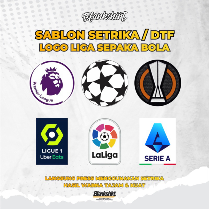 File Desain Sablon Setrika / Stiker Kain Baju / Dtf Logo Liga