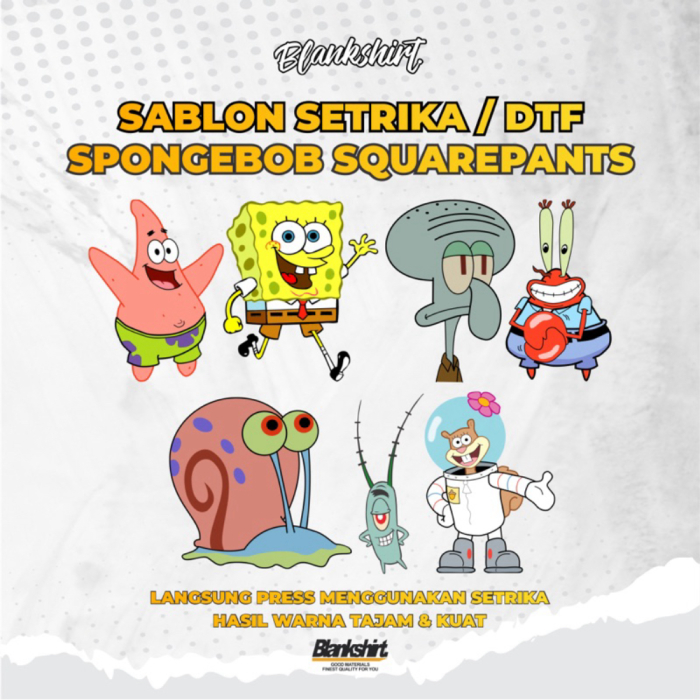 

File Desain Sablon Setrika / Stiker Kain Baju / Dtf Spongebob