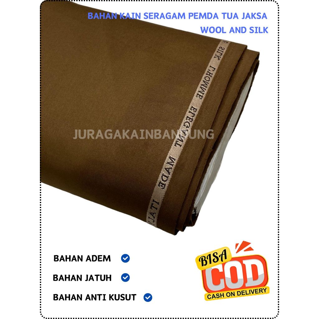 Bahan kain seragam pemda khaki tua jaksa gelap pemda SNI wool and slik adem