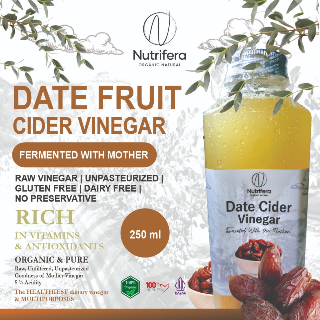 

NUTRIFERA Cuka Kurma 250 ml dengan Endapan Mother Fermentasi Probiotik / Date Cider Vinegar