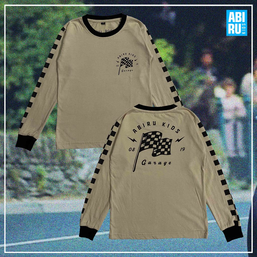 Abiru kids garage start flag kaos anak lengan panjang Baju Kaos Anak Motor Lengan Panjang Unisex