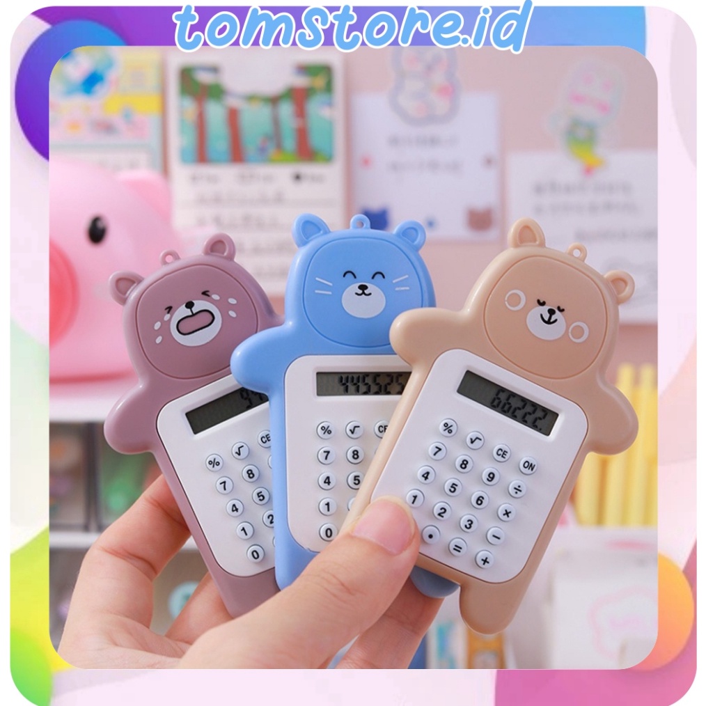 

SUPER TOMSTOREID Gantungan Kalkulator Mini Kalkulator Motif Beruang Mini Kalkulator Mini 8 Digit Tombol Karet S88