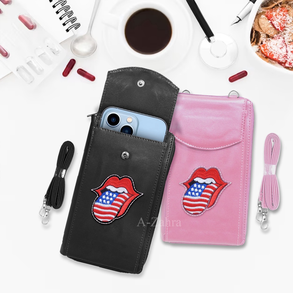 SPESIAL AZAHRA 523 DOMPET HP BORDIR ROLLING STONES  TAS DOMPET BORDIR  DOMPET MURAH