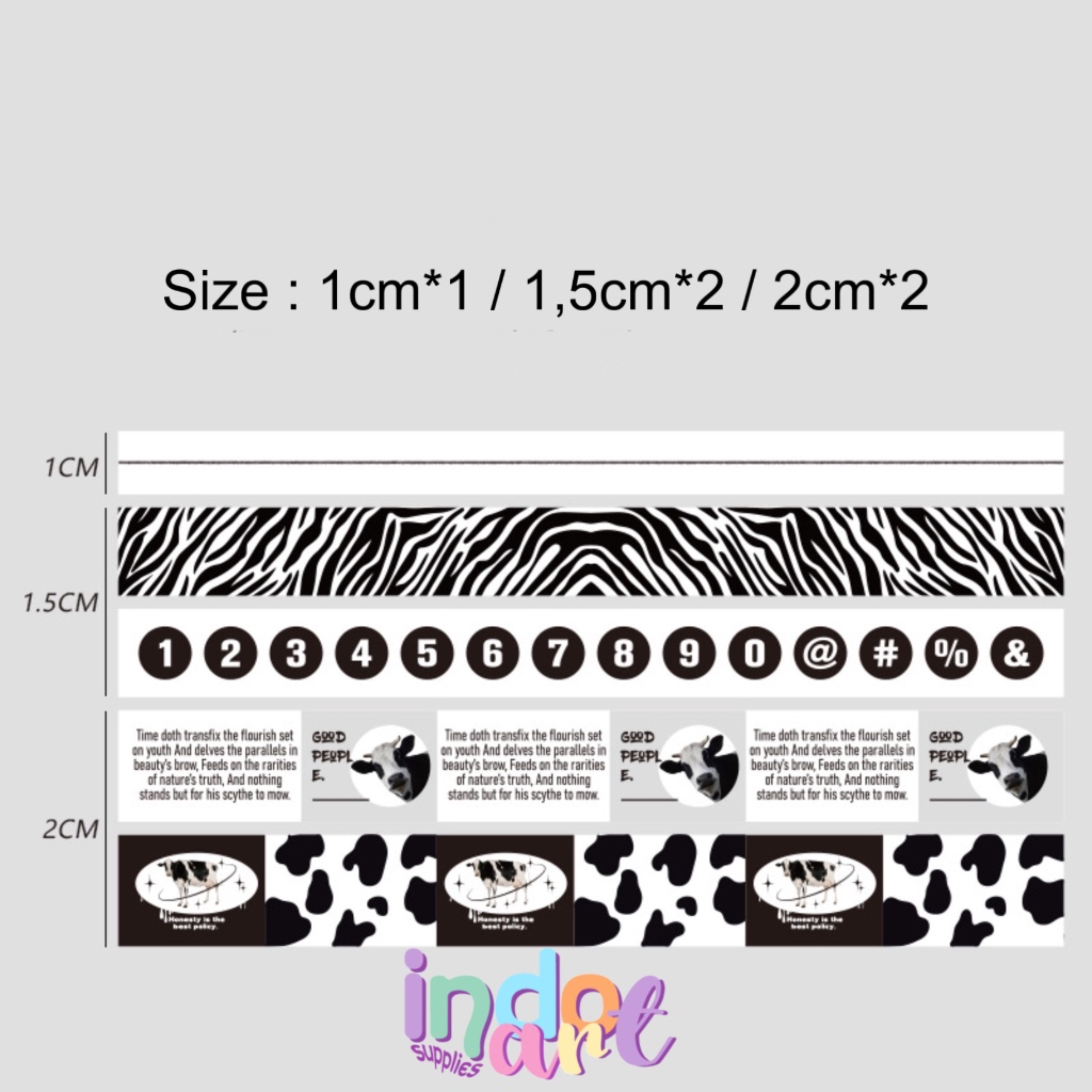 

(IAS) Washi Tape Masking Tape Isolasi Kertas Animal Cow Sapi Lucu Unik isi 5 pcs 2 meter