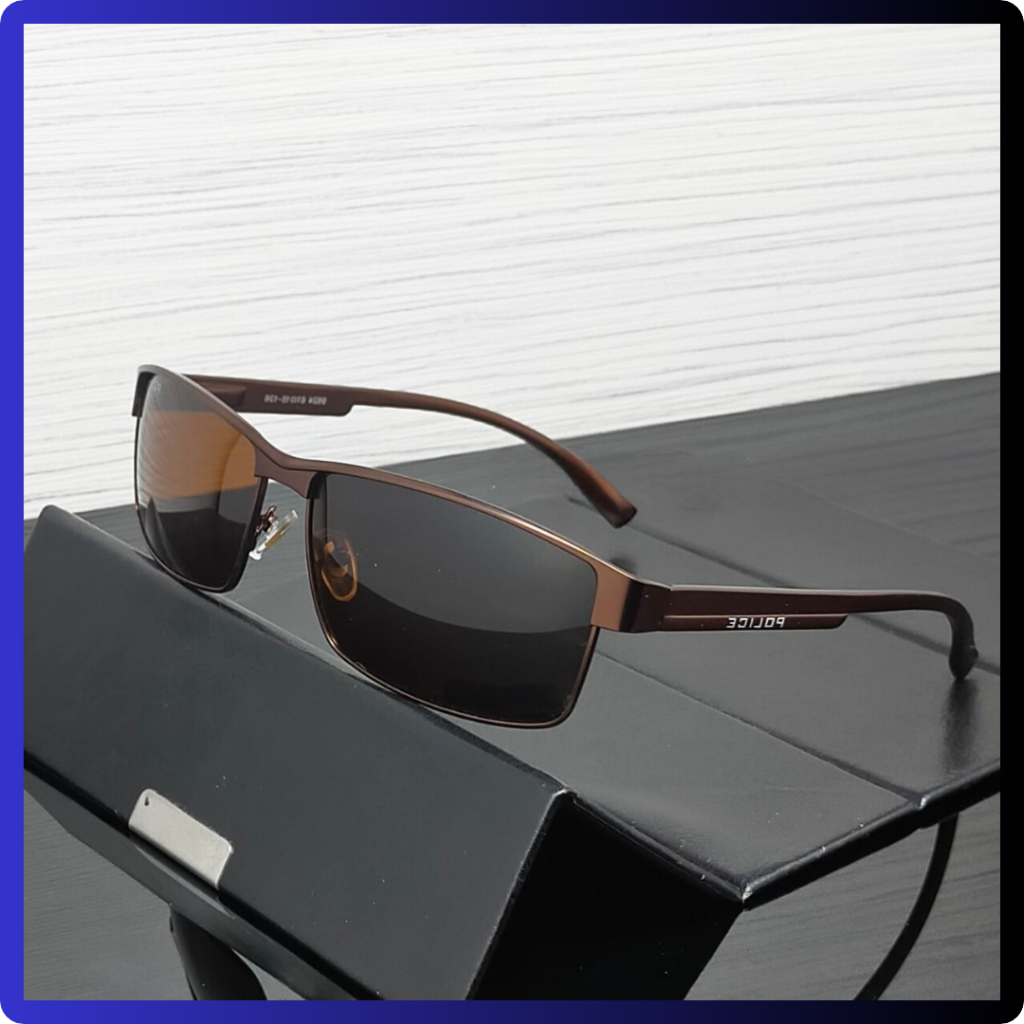 KACAMATA  POLICE P 24 TITANIUM ORIGINAL AKSESORIS  LENSA KACA ANTISILAU ANTIRADIASI  POLARIZED FREME