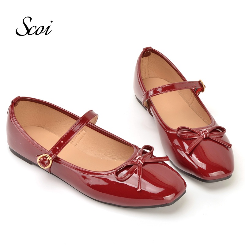 Scoi Flat Shoes Mary Jane Wanita Sepatu Balet Hitam Merah Women Shoes