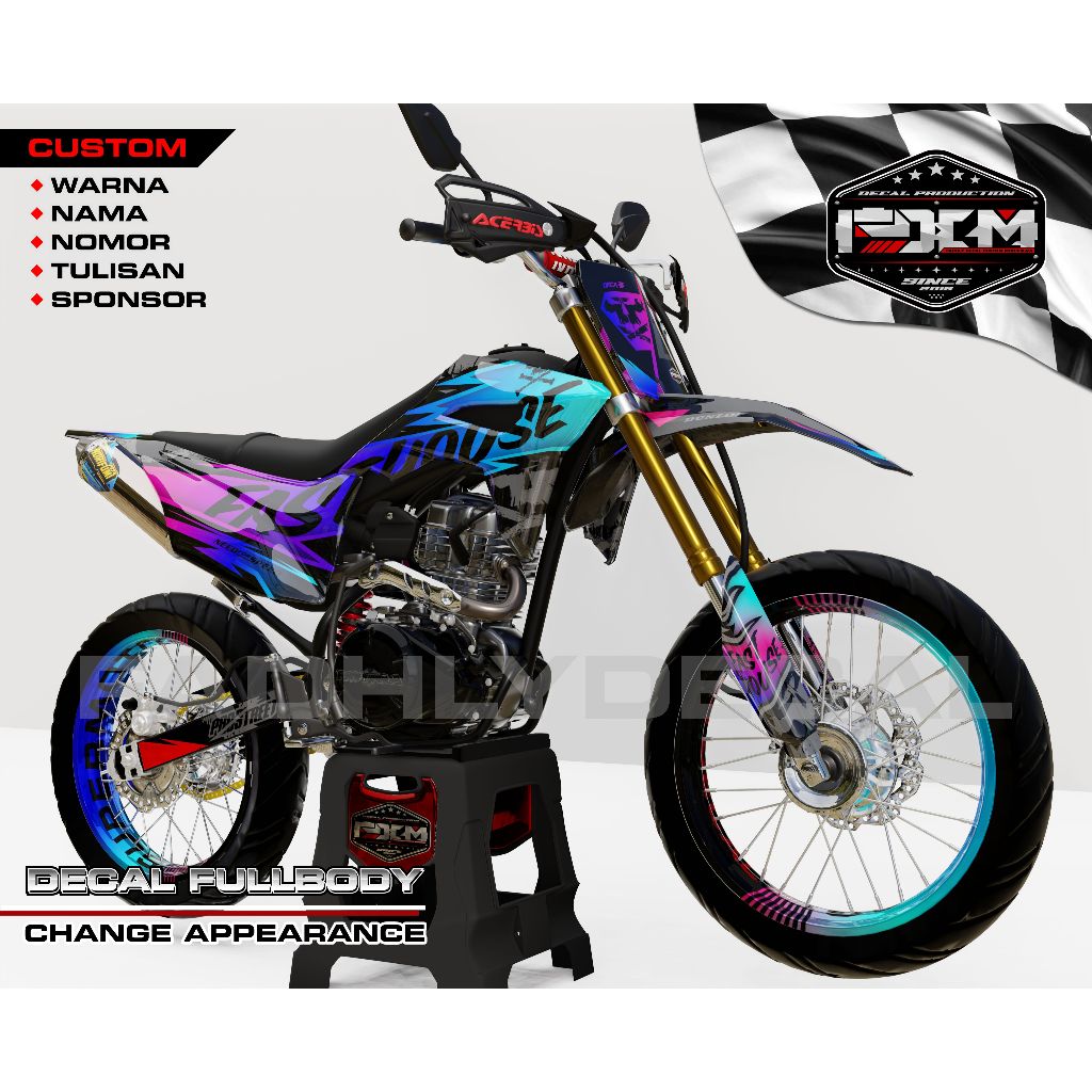 DECAL CRF 150L GRADIASI TOSCA PINK BIRU STICKER FULLBODY (FULL CUSTOM / BEBAS REQUEST) MANTAP KEREN