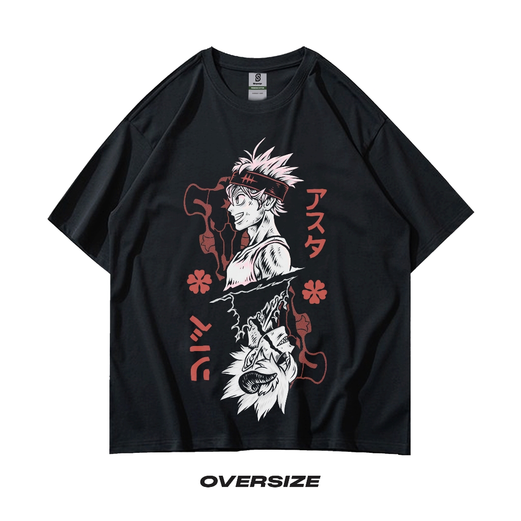 Asta Kaos Oversize Anime Black Clover Vintage Washed Tee Unisex