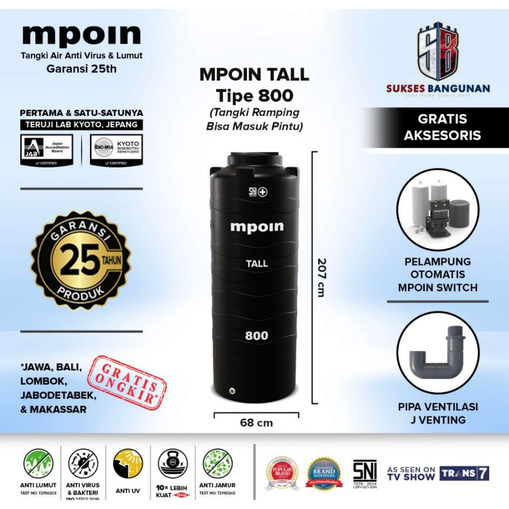 (105744)MPOIN TW800 750LITER.TANGKI AIR TALL SERIES