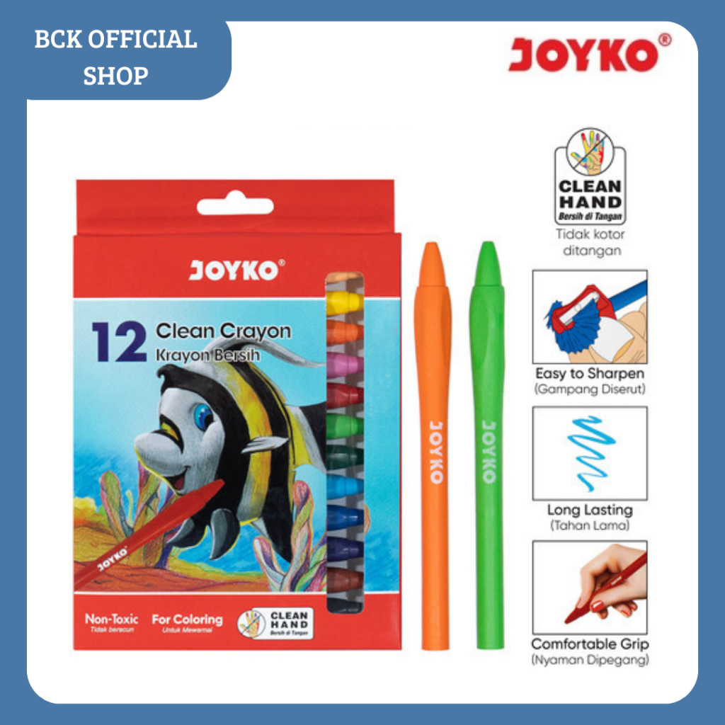 

Clean Crayon/Krayon Bersih CLCR-12 Joyko 12 Warna