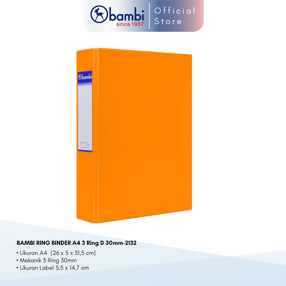 

Bambi Ring Binder A4 3 Ring D-Type Orange MID SIZE 30 mm