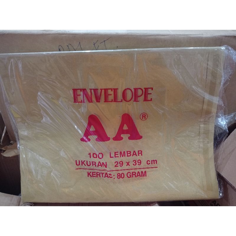 

amplop casing/amplop coklat merek AA ukuran 29x39cm, 24.5x34.5x18.5x28.5, 11x26 isi 1pack 100lbr tanpa lem