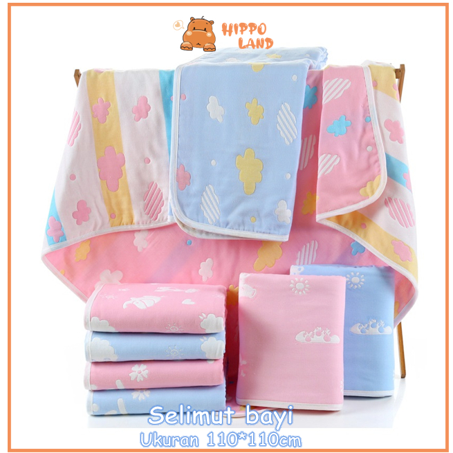 Hippoland Selimut Topi Bahan Muslin Swaddle / Selimut Topi Bayi / Baby Blanket / Hoodie Blanket / Selimut Bayi 447