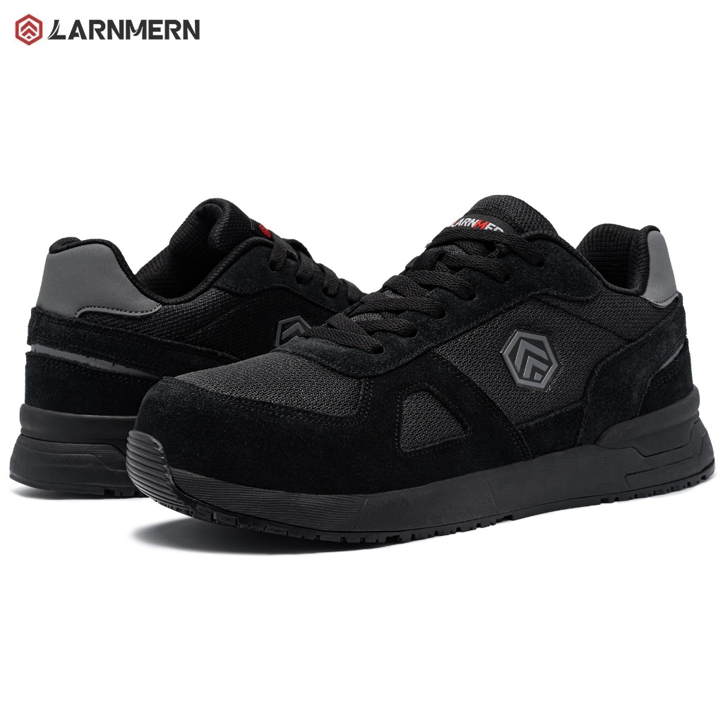 LARNMERN Safety Shoes Mens Sneakers Steel Toe Construction AntiStatic Work Shoes Pria L9096 Black
