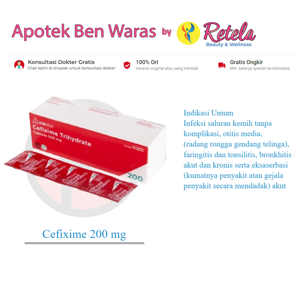 Cefixime 200 mg Box 100 Kapsul / Antibiotik / Infeksi Saluran Kemih / Gonore / Bronkhitis