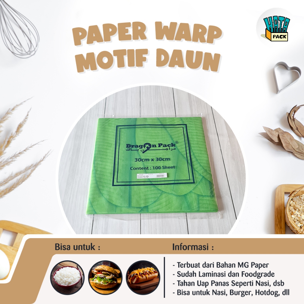 Kertas Nasi Motif Daun / Paper Wrap / Kertas Pembungkus Ukuran 30 x 30 cm Anti Lengket