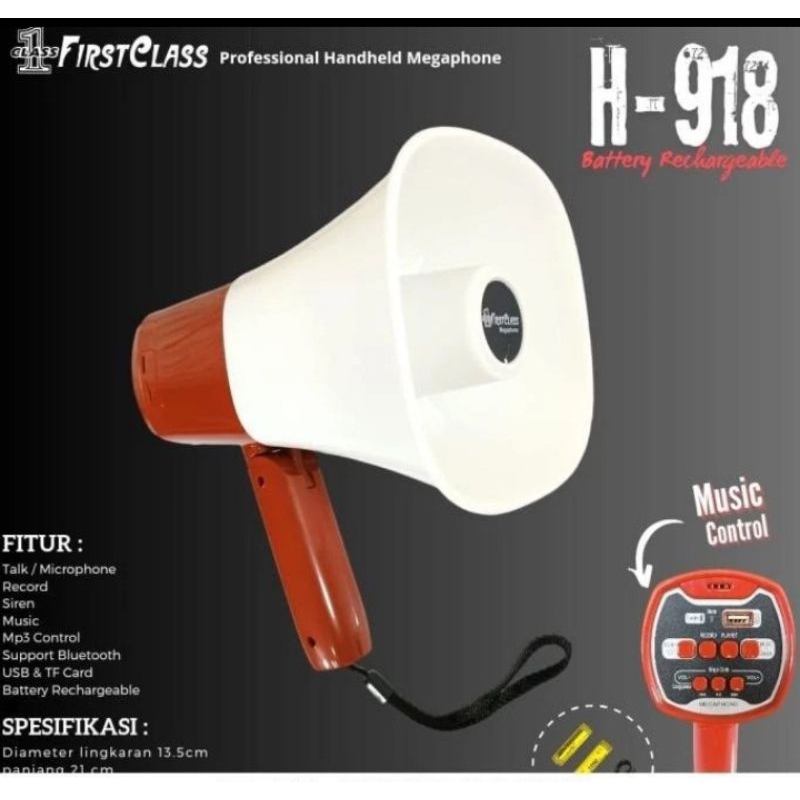 Professional megaphone Handle Firstclass H 918 baterai charge