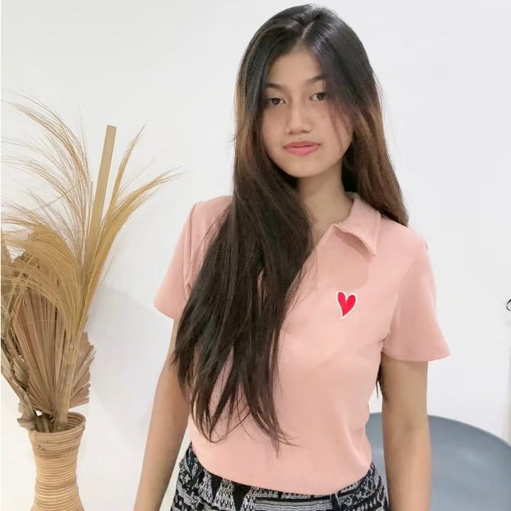 23863 KAOS CROP TEE LOVE PAKAIAN WANITA CROP TOP ATASAN CEWEK ABG REMAJA DEWASA ALA KOREA STYLE KORE