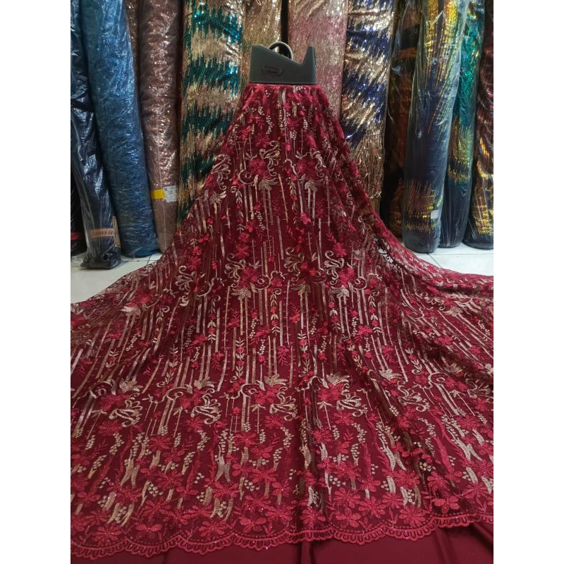 Kain  bahan Tille Tulle bordir brukat two-tone bunga bordir 2warna