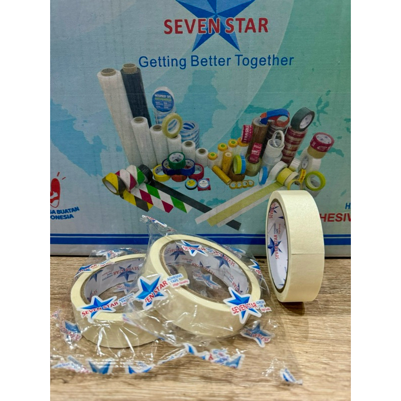 

Seven Star Masking Tape Lakban Isolasi Solasi Kertas 24mm x 20Y 20 Yard 20 Y Plakban Kertas 1” 1 Inch Inci