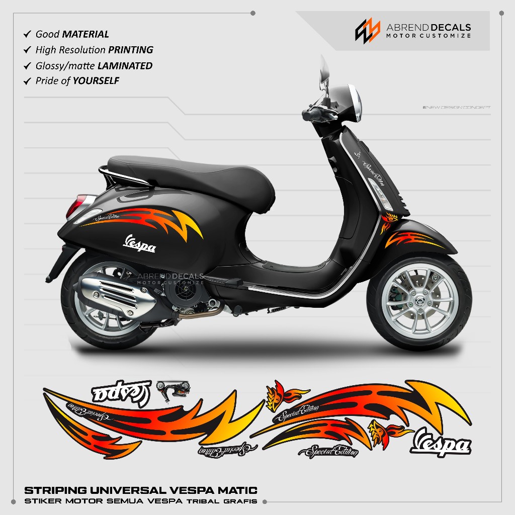STIKER MOTOR VESPA MATIC UNIVERSAL GRAFIS TRIBAL / STIKER VESPA LIST VARIASI / STRIPING VESPA