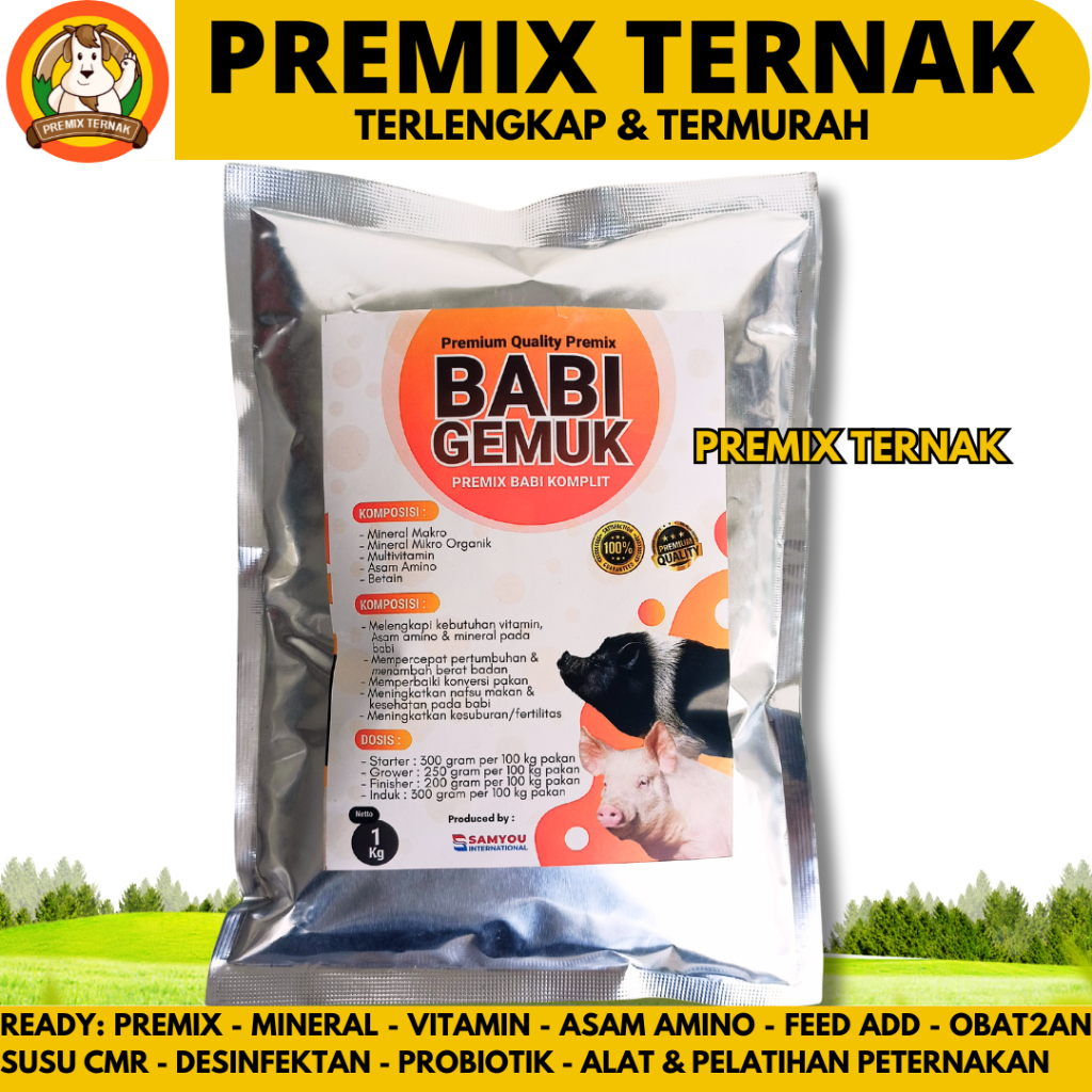 PREMIX BABI GEMUK 1 KG - Premix Babi Suplemen Vitamin Penggemuk Babi & Menambah Nafsu Makan Babi Cam