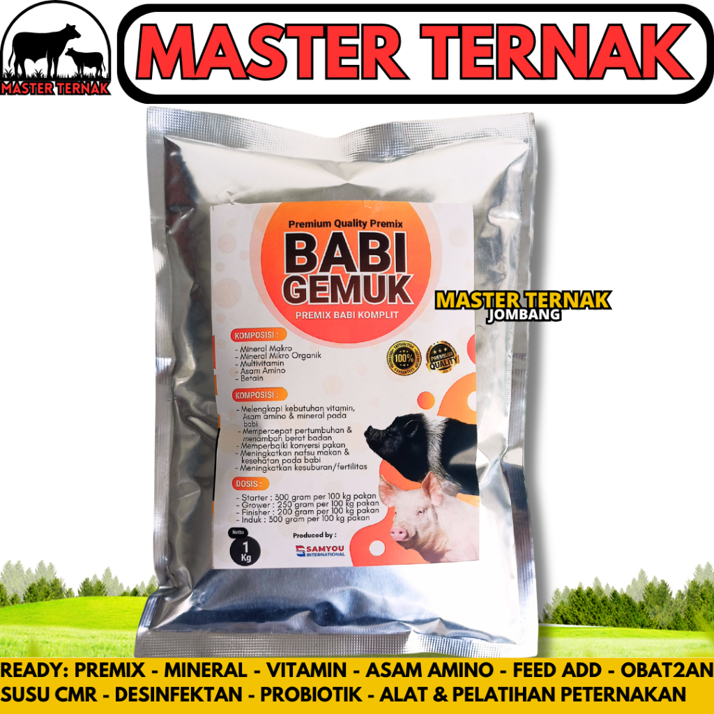 PREMIX BABI GEMUK 1 KG - Premix Babi Suplemen Vitamin Penggemuk Babi & Menambah Nafsu Makan Babi Cam