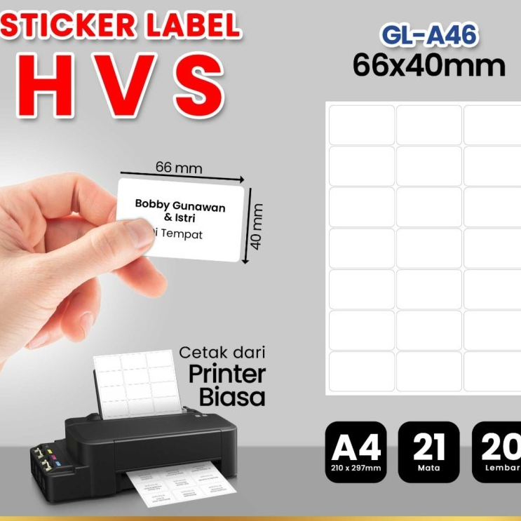 

Kertas Stiker Label HVS Doff A4 BLUEPRINT Uk 66x40 mm 20Lembar GL-A46 Sticker Putih