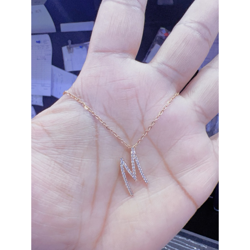 KALUNG FASHION HURUF M PERMATA ROSEGOLD