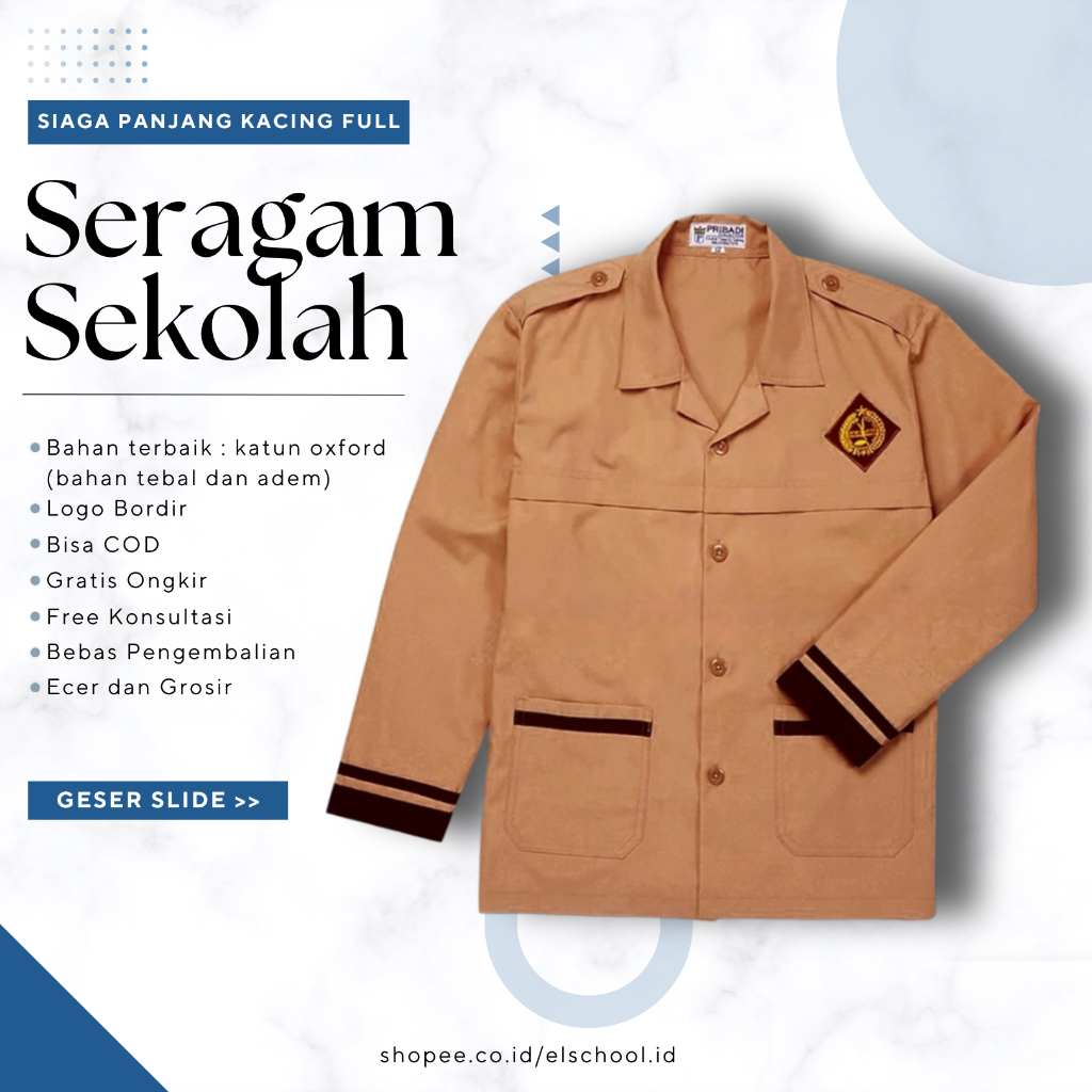 El School - Baju Seragam Pramuka Siaga Sekolah MI SD Lengan Panjang Atasan Pramuka Siaga Kancing Ful