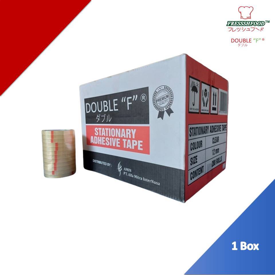 

Lakban / OPP / Adhesive Tape - 1/2 inci 72yard Bening DOUBLE "F" (BOX)