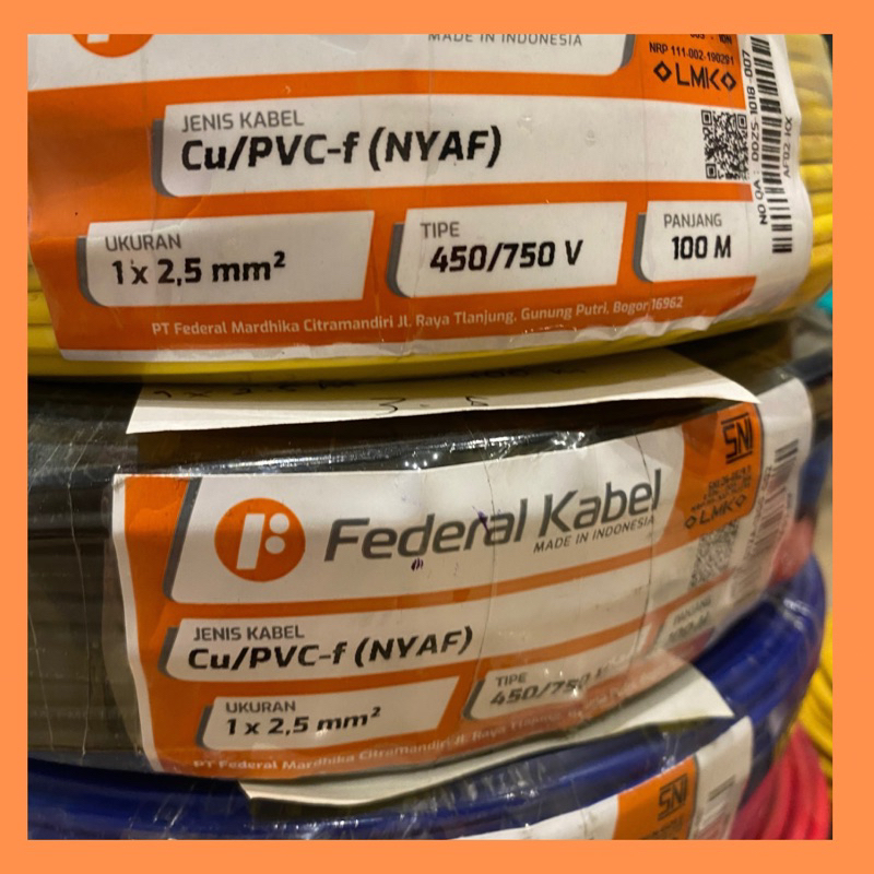 FEDERAL KABEL NYAF 2.5 mm serabut 1 jalur 100 meter
