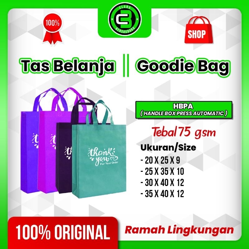 

Goodie Bag | Motif ( Tank You For Your Order ) | Tas Belanja | Tas Souvenir | Tas Hajatan | Tas Ulang Tahun | Spundbond Goodie Bag - HBPA Handle Box Press Automatic 75GSM