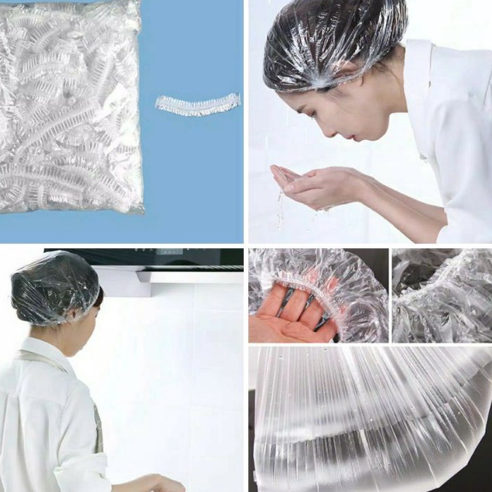 Spesial 1pc Shower Cap Plastik Mandi Waterproof Gojek Pembatas Helm Rambut Masak Salon Haircap hair 